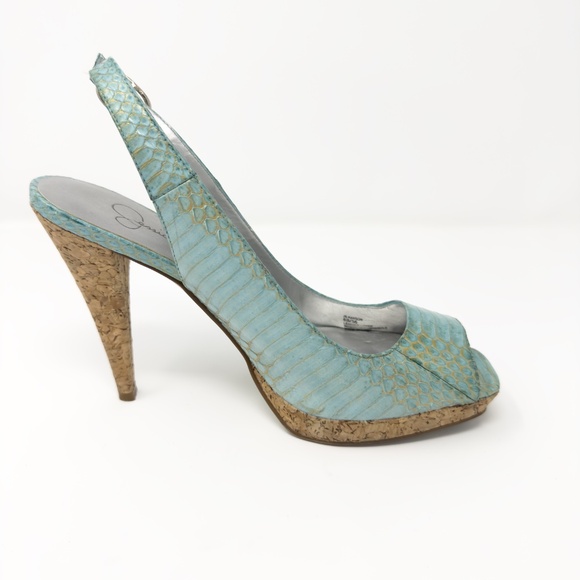 Jessica Simpson Hanson Teal Slingback Open Toe Heels - Picture 4 of 4